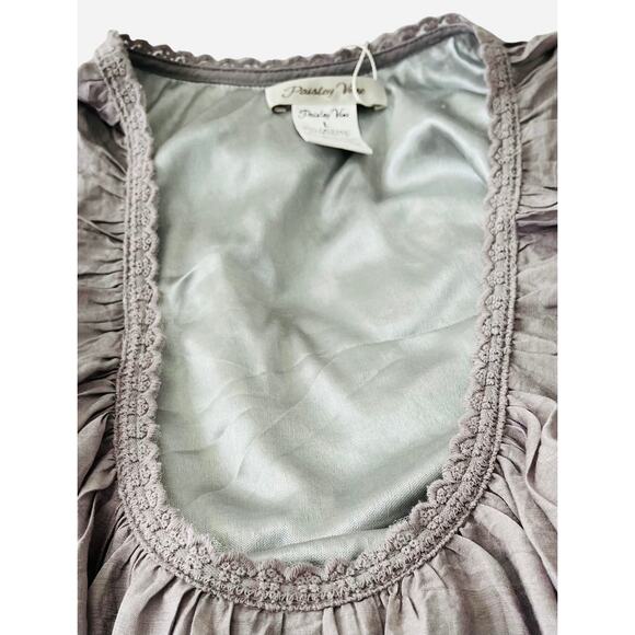 PAISLEY VINE 3/4 RAGLAN BELL SLV RND NECK MIDI BOHEMIAN DRESS, WOMENS, L, GREY - Picture 2 of 11